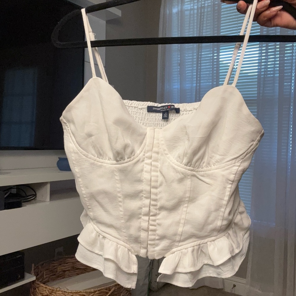 One Clothing Cream Ruffled Crop Top